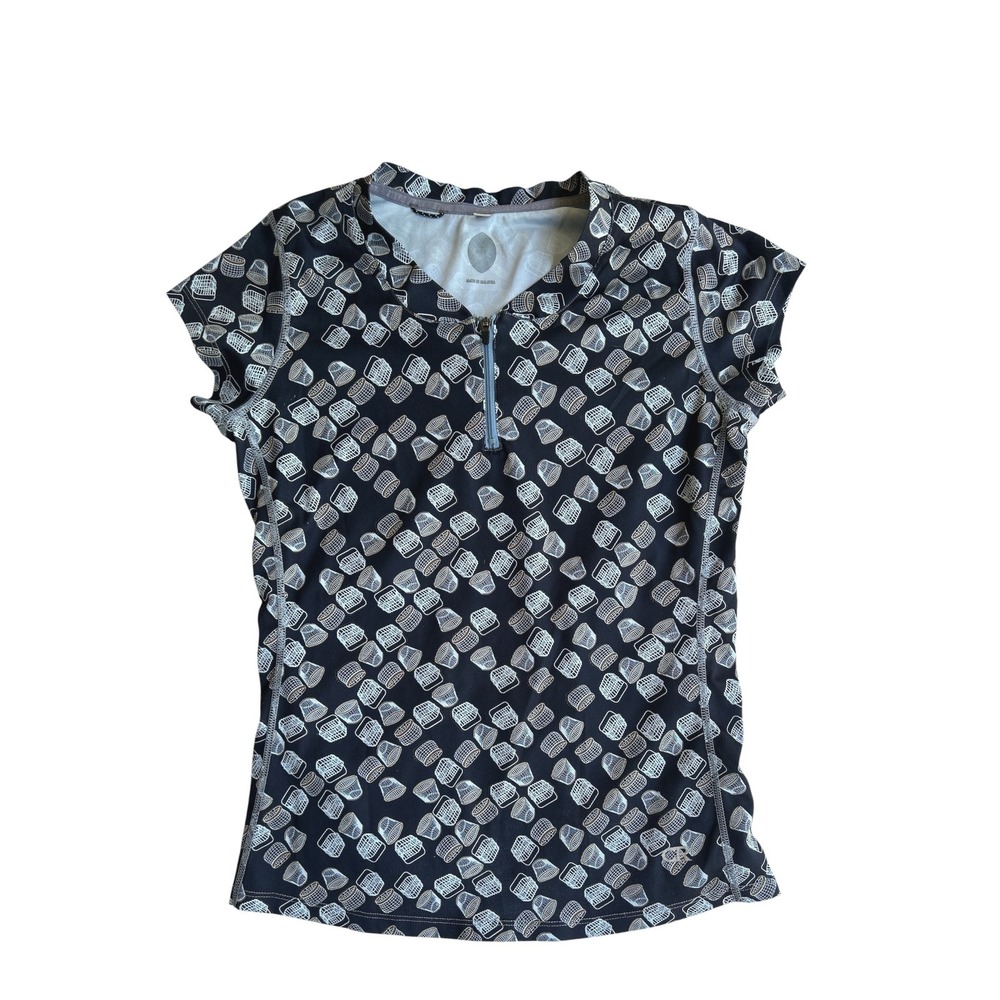 Club Ride Womens Small Navy Basket Print Quarter Zip Cycling Jersey Short Sleeve